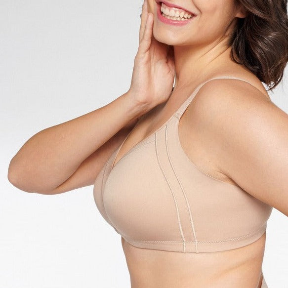 Side Smoothing Organic Cotton Wirefree Minimiser Bra by Naturana Online, THE ICONIC